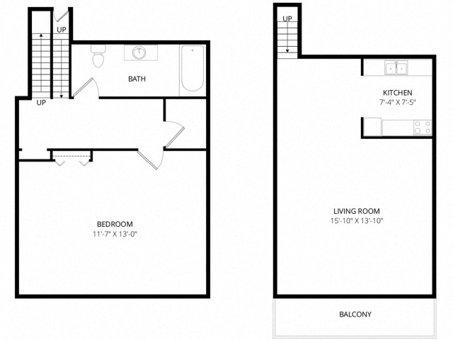 Floor plan for 1 bed, 1 bath, 850 sqft